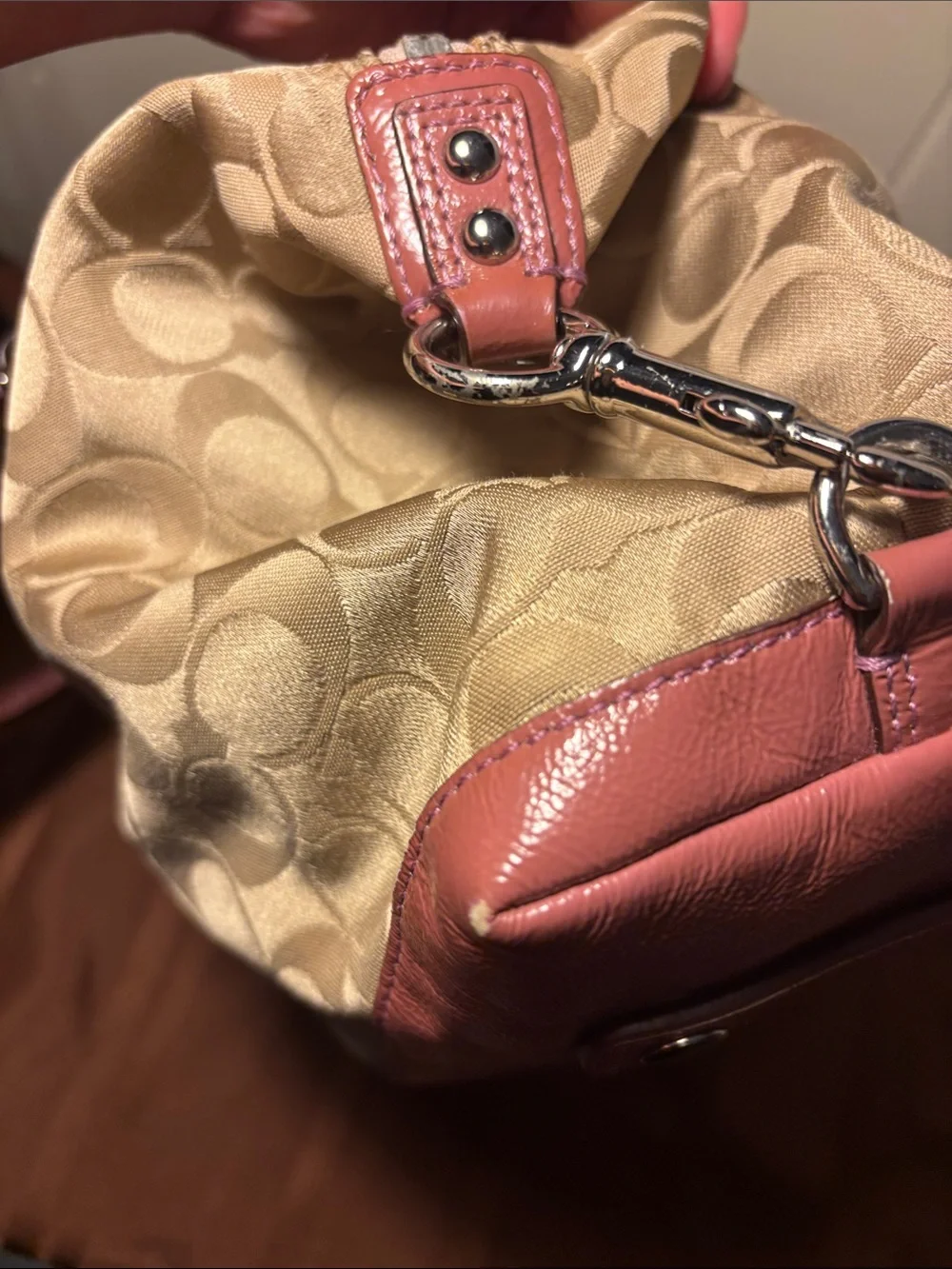 Coach Ashley Signature Satchel Pink Patent Trim Y2K Retro F15443 - EUC - w/COA!